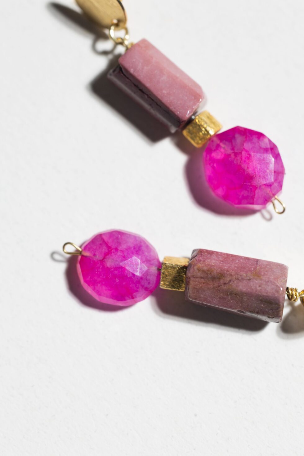 Pink chalcedony and purple moukaite earrings