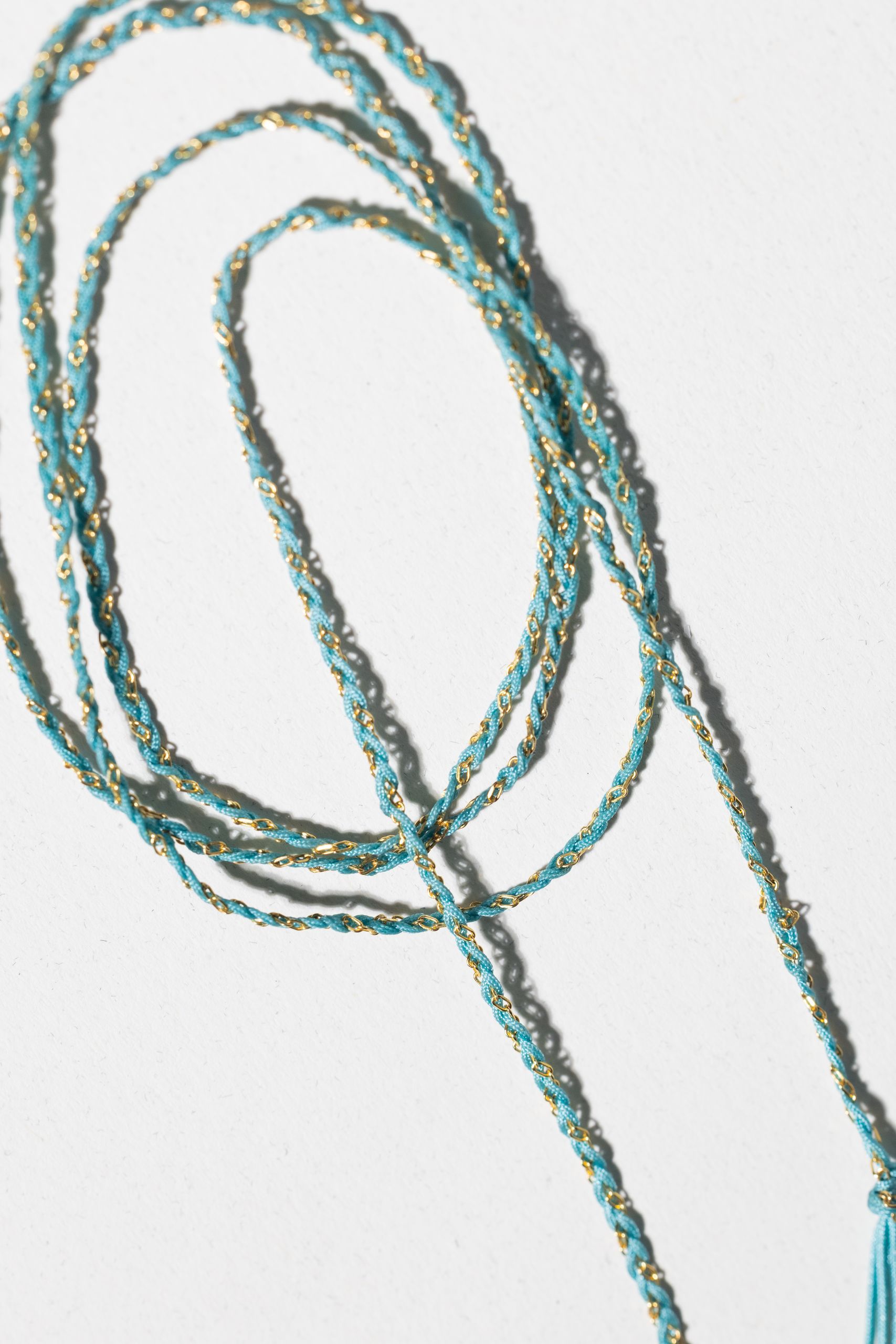 Gold-plated necklace made with turquoise nylon thread - Image 4