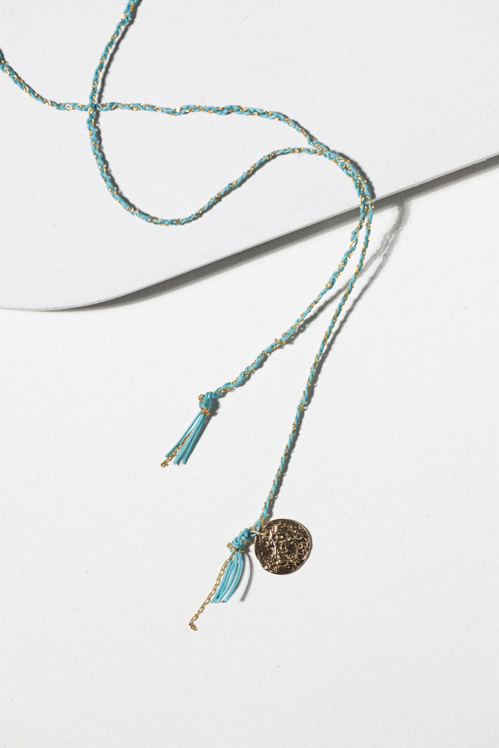 Gold-plated necklace made with turquoise nylon thread - Image 5