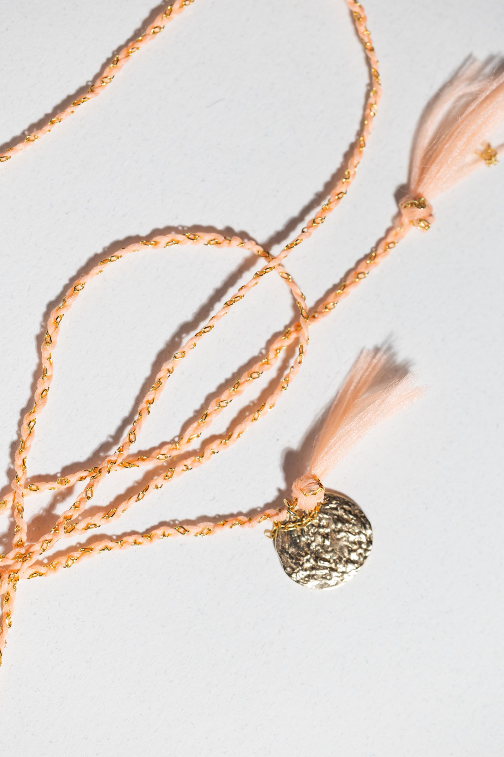 Gold-plated necklace made with apricot nylon thread - Image 4