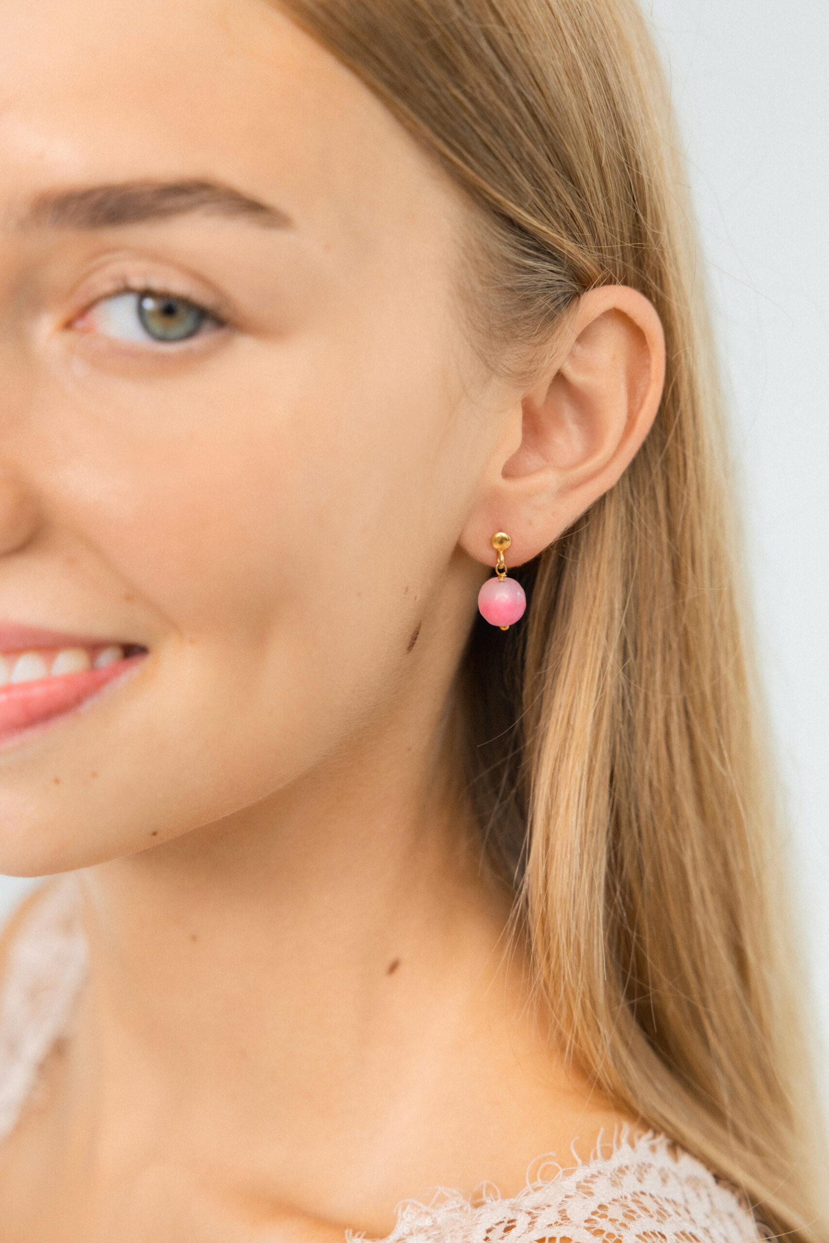 CANDY Pink Gloss Jade Earrings - Image 2